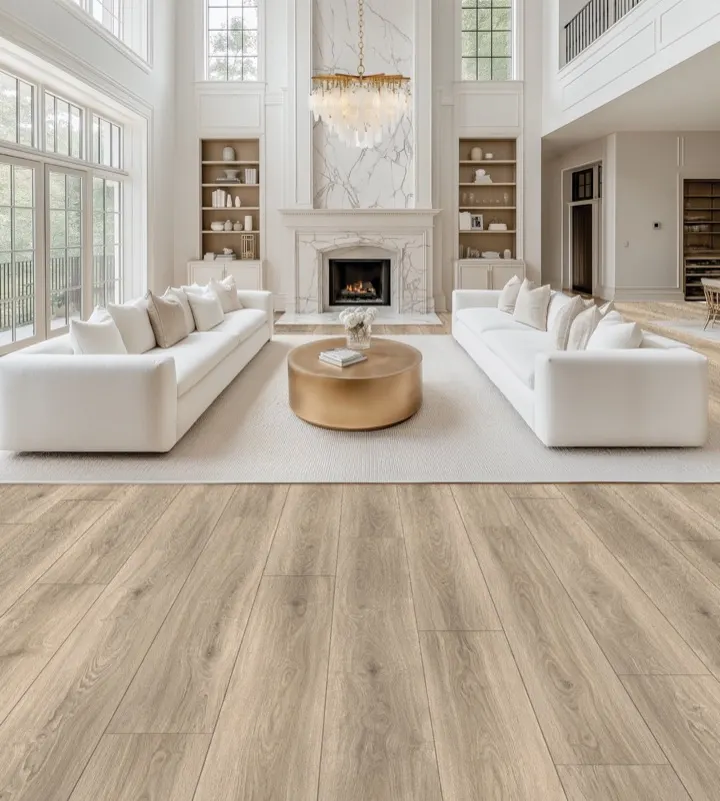 Heritage water-resistant laminate flooring shown in a room setting